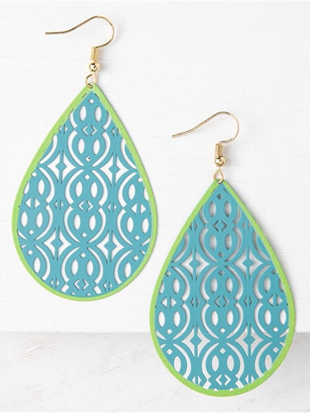 Plunder Teardrop Filigree Earrings in Turquoise and Lime